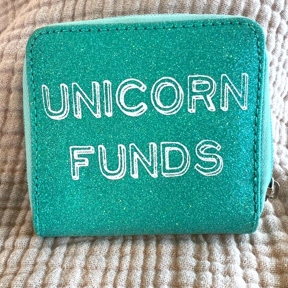 UNICORN FUNDS GLITTER Wallet-3/4 zip around-Like New but missing zipper pull tab